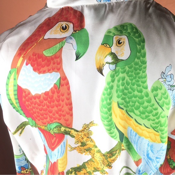 Miss Meng Parrot Print Silk Blouse - Picture 14 of 14